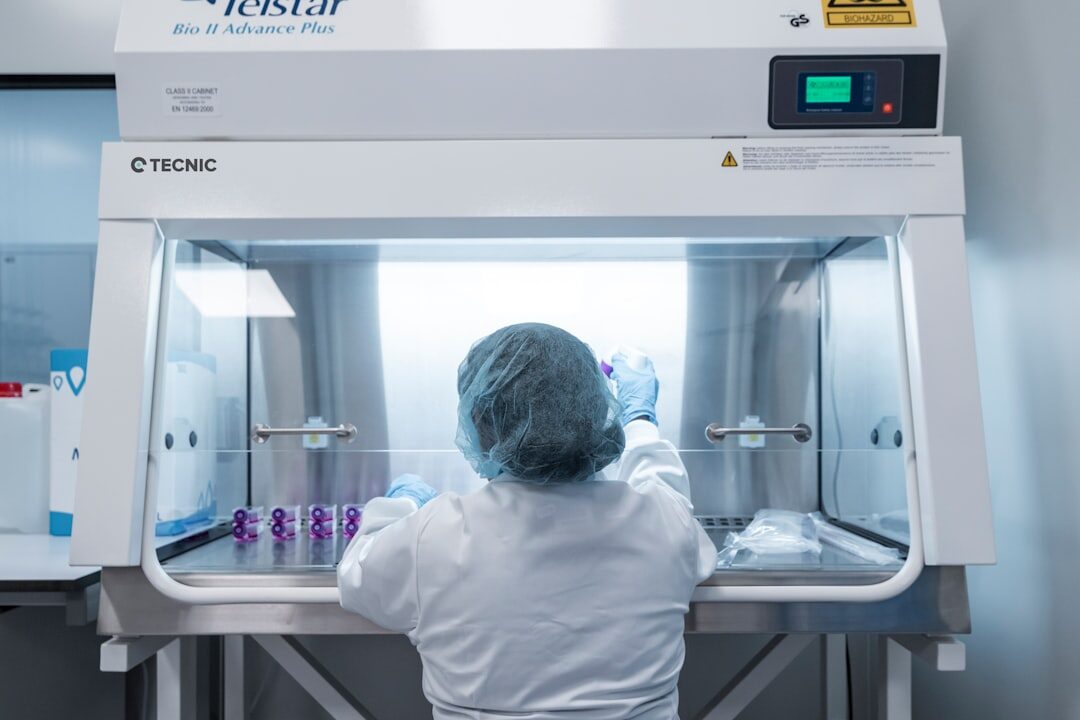 Advanced white robot in a clean laboratory environment