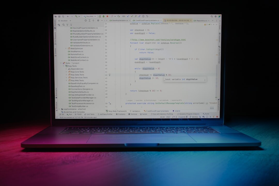 Laptop with futuristic digital interface showing automation dashboard